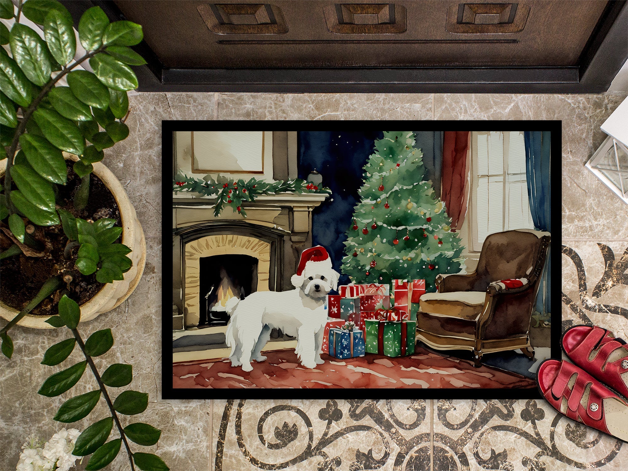 Maltese Cozy Christmas Doormat Indoor Outdoor 24H X 36W Front Door Mat Rugs for Entryway, Non Slip Washable Low Pile,