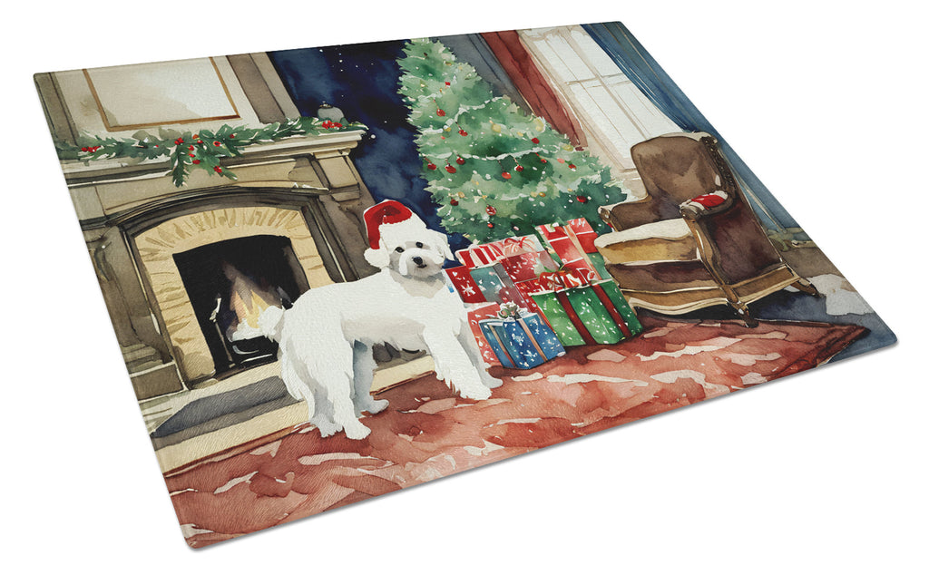 Maltese Cozy Christmas Cutting Board Tempered Glass Kitchen Cutting Surface, Heat Resistant Chopping, Non-Slip Feet, Food Prep & Serving