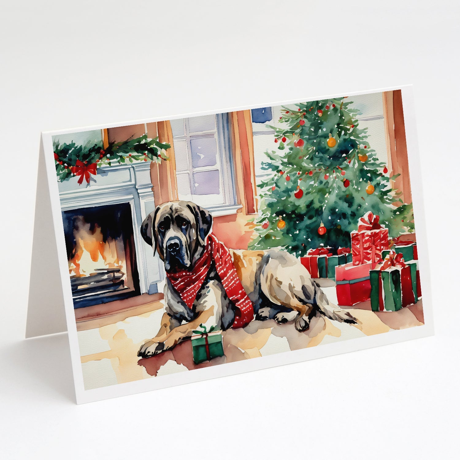 Mastiff Cozy Christmas Greeting Cards Pack of 8 Blank Cards with Envelopes Whimsical A7 Size 5x7