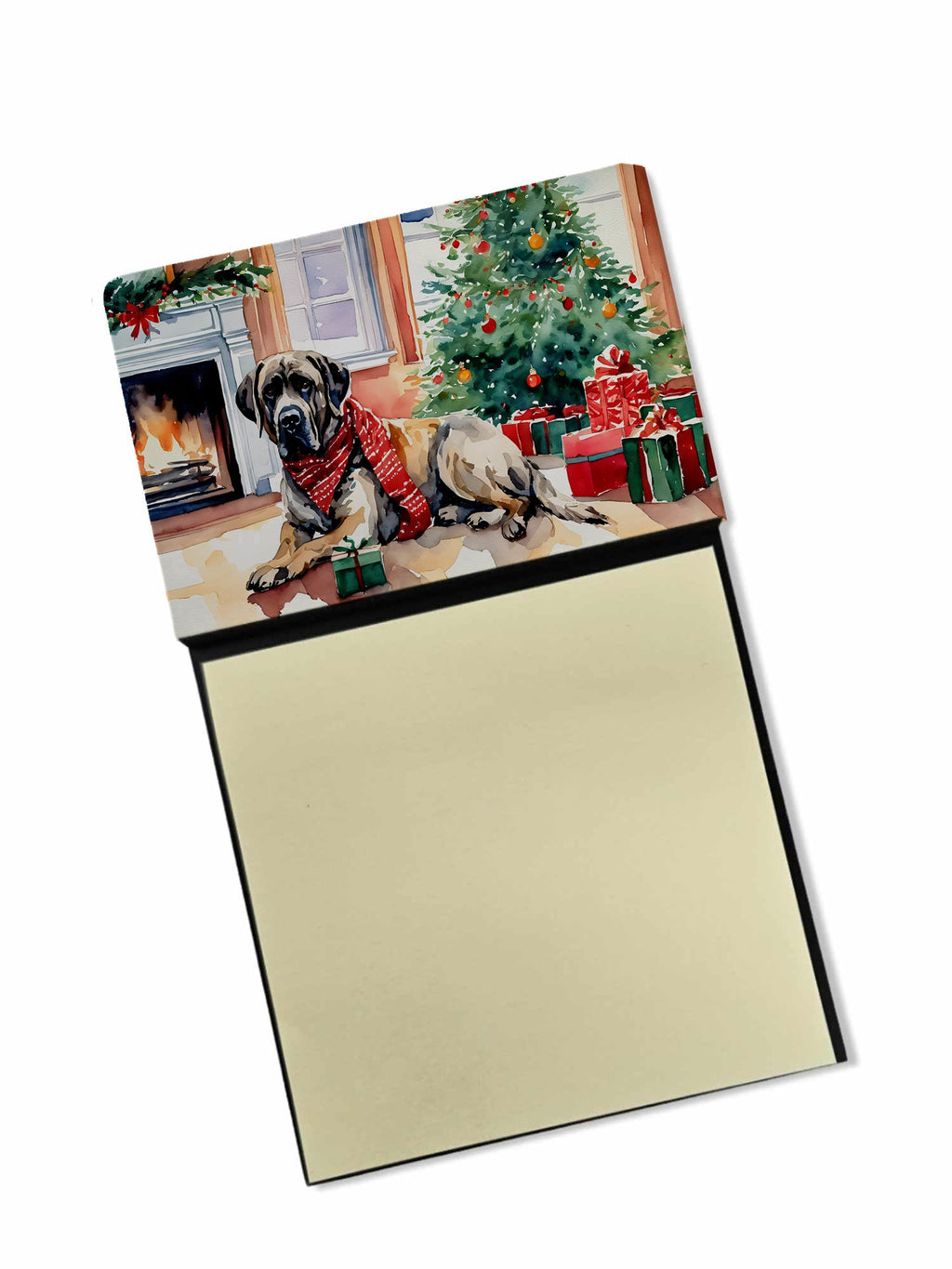 Mastiff Cozy Christmas Watercolor Sticky Note Holder Refillable Dispenser Desk Accessory 3x3 Pad Gift
