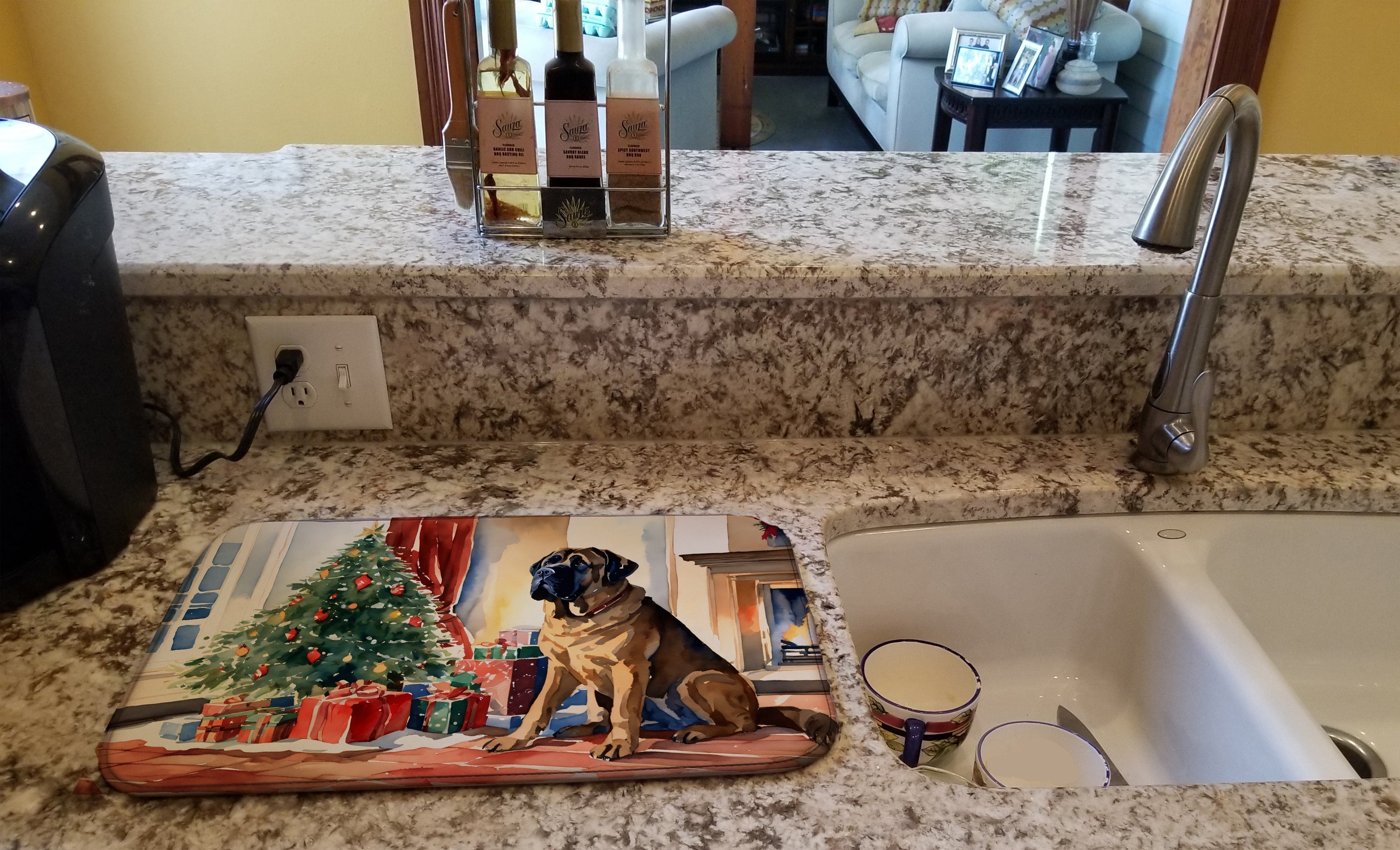 Mastiff Cozy Christmas Dish Drying Mat Absorbent Dish Drying Mat Pad for Kitchen Counter Dish Drainer Mat for Countertop, 14 x 21", Multicolor