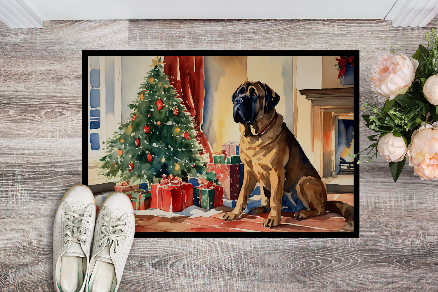 Mastiff Cozy Christmas Doormat Indoor Outdoor 18H X 27W Front Door Mat Rugs for Entryway, Non Slip Washable