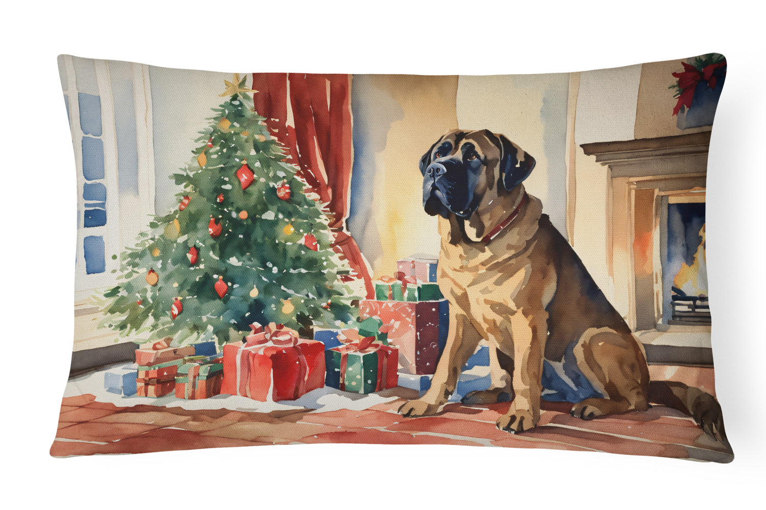 Mastiff Cozy Christmas Decorative Throw Pillow 12x16 Indoor Outdoor Accent Cushion, Fabric Cover with Insert for Sofa, Bed, Porch & Living Room