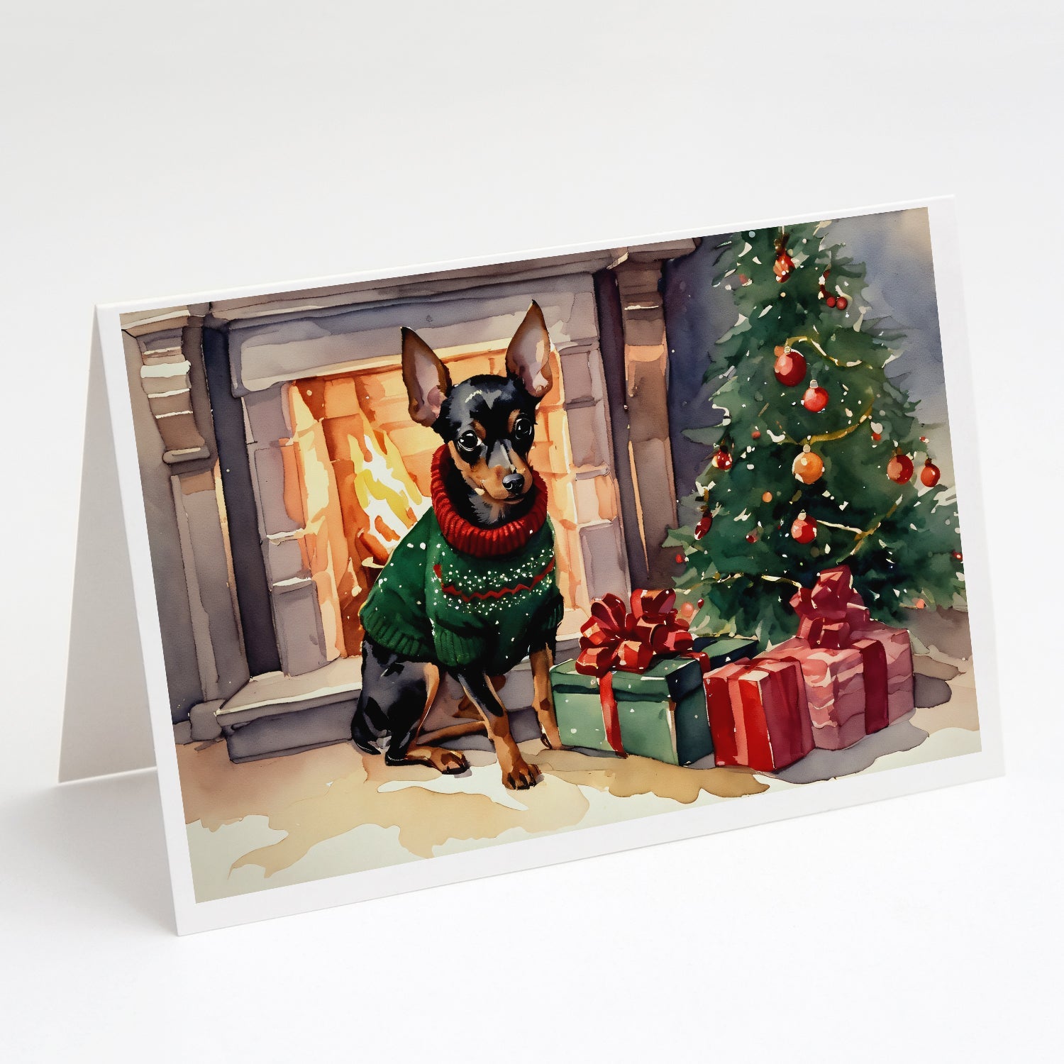 Miniature Pinscher Cozy Christmas Greeting Cards Pack of 8 Blank Cards with Envelopes Whimsical A7 Size 5x7