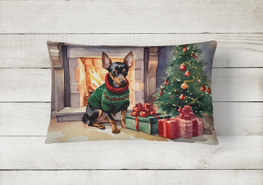 Miniature Pinscher Cozy Christmas Decorative Throw Pillow 12x16 Indoor Outdoor Accent Cushion, Fabric Cover with Insert for Sofa, Bed, Porch & Living Room