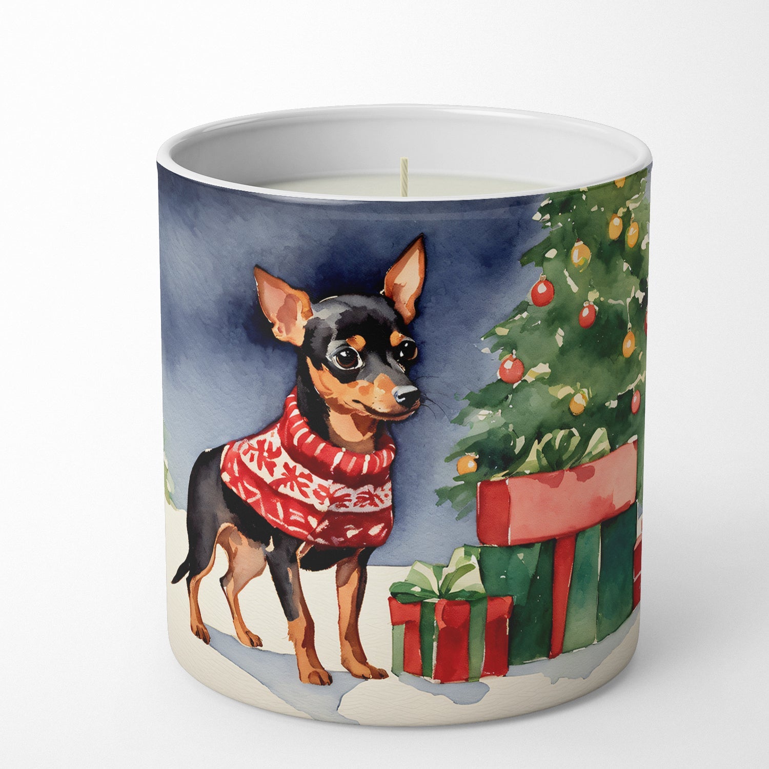 Miniature Pinscher Cozy Christmas Decorative Soy Candle Nature Soy Wax Essential Oil Home Decor Ideal for Bedroom Kitchen Bath Office Gift, 10 oz