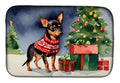 Miniature Pinscher Cozy Christmas Dish Drying Mat Absorbent Dish Drying Mat Pad for Kitchen Counter Dish Drainer Mat for Countertop, 14 x 21", Multicolor