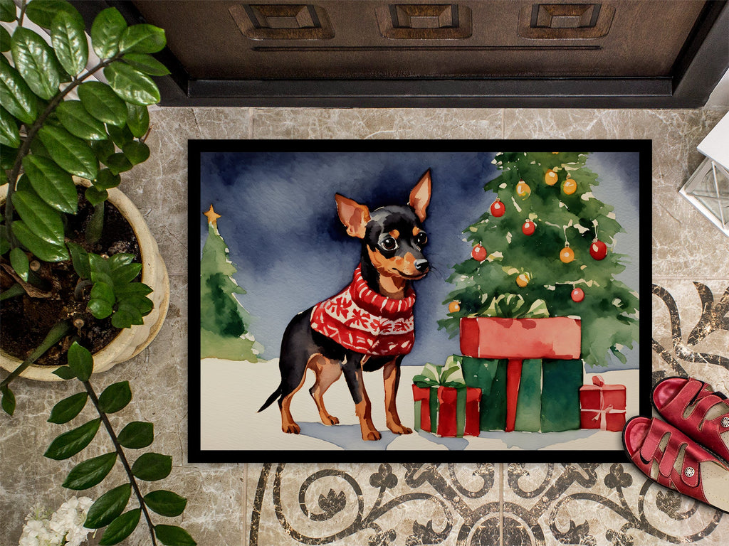 Miniature Pinscher Cozy Christmas Doormat Indoor Outdoor 18H X 27W Front Door Mat Rugs for Entryway, Non Slip Washable
