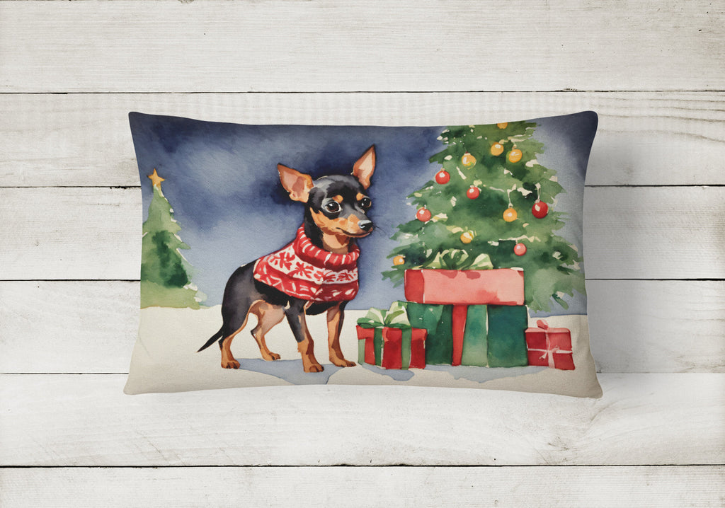 Miniature Pinscher Cozy Christmas Decorative Throw Pillow 12x16 Indoor Outdoor Accent Cushion, Fabric Cover with Insert for Sofa, Bed, Porch & Living Room