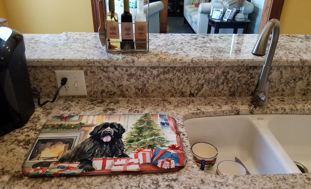 Newfoundland Cozy Christmas Dish Drying Mat Absorbent Dish Drying Mat Pad for Kitchen Counter Dish Drainer Mat for Countertop, 14 x 21", Multicolor