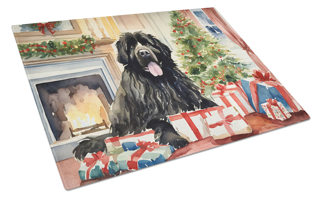 Newfoundland Cozy Christmas Cutting Board Tempered Glass Kitchen Cutting Surface, Heat Resistant Chopping, Non-Slip Feet, Food Prep & Serving