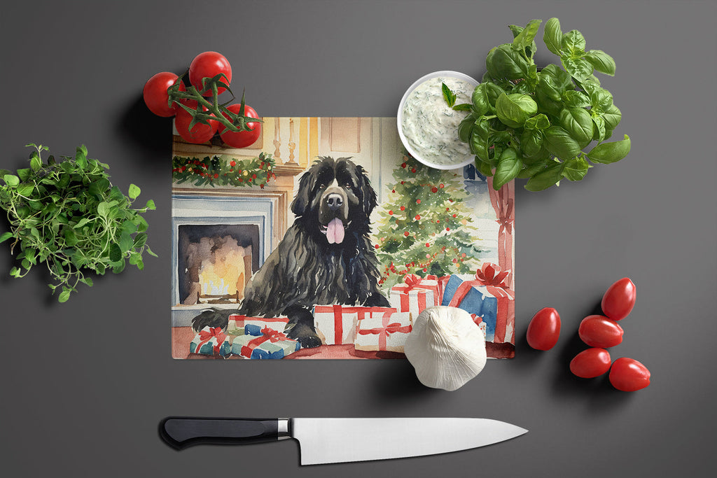 Newfoundland Cozy Christmas Cutting Board Tempered Glass Kitchen Cutting Surface, Heat Resistant Chopping, Non-Slip Feet, Food Prep & Serving