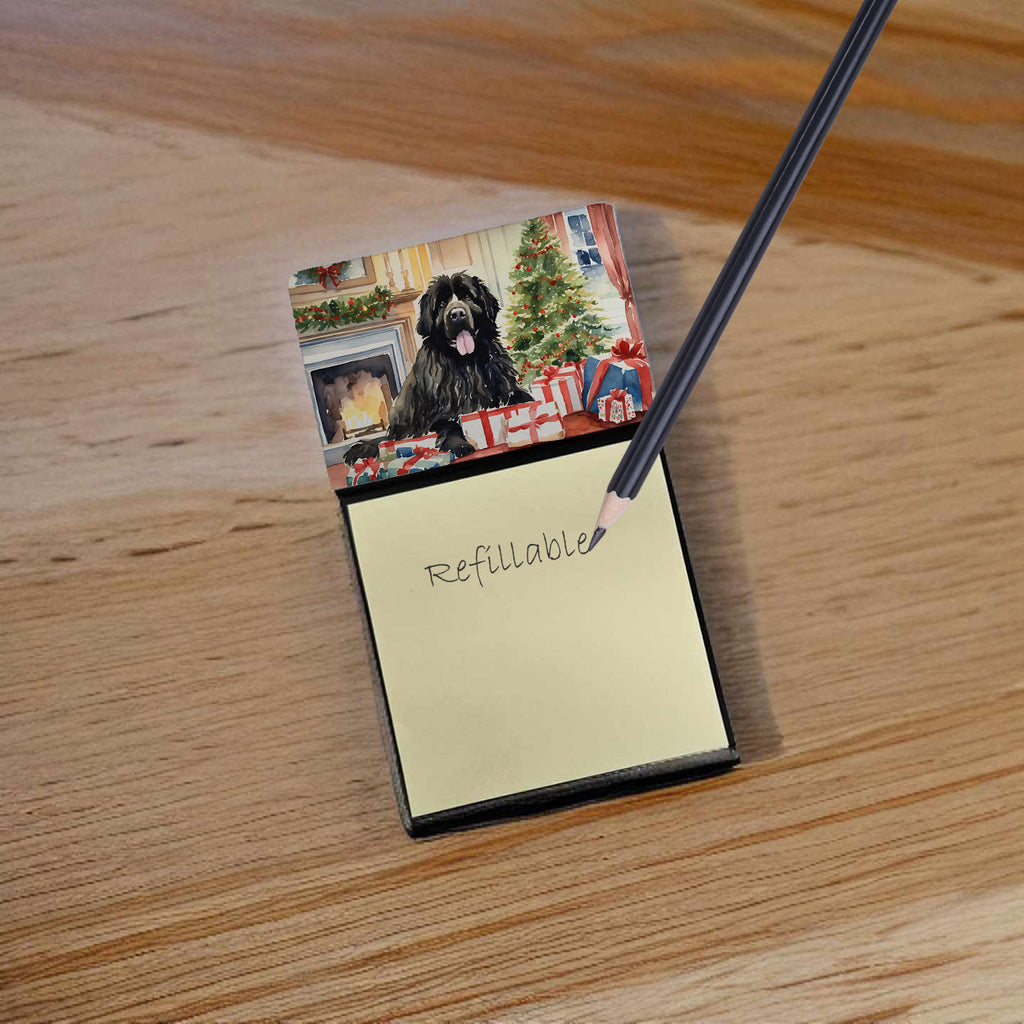 Newfoundland Cozy Christmas Watercolor Sticky Note Holder Refillable Dispenser Desk Accessory 3x3 Pad Gift