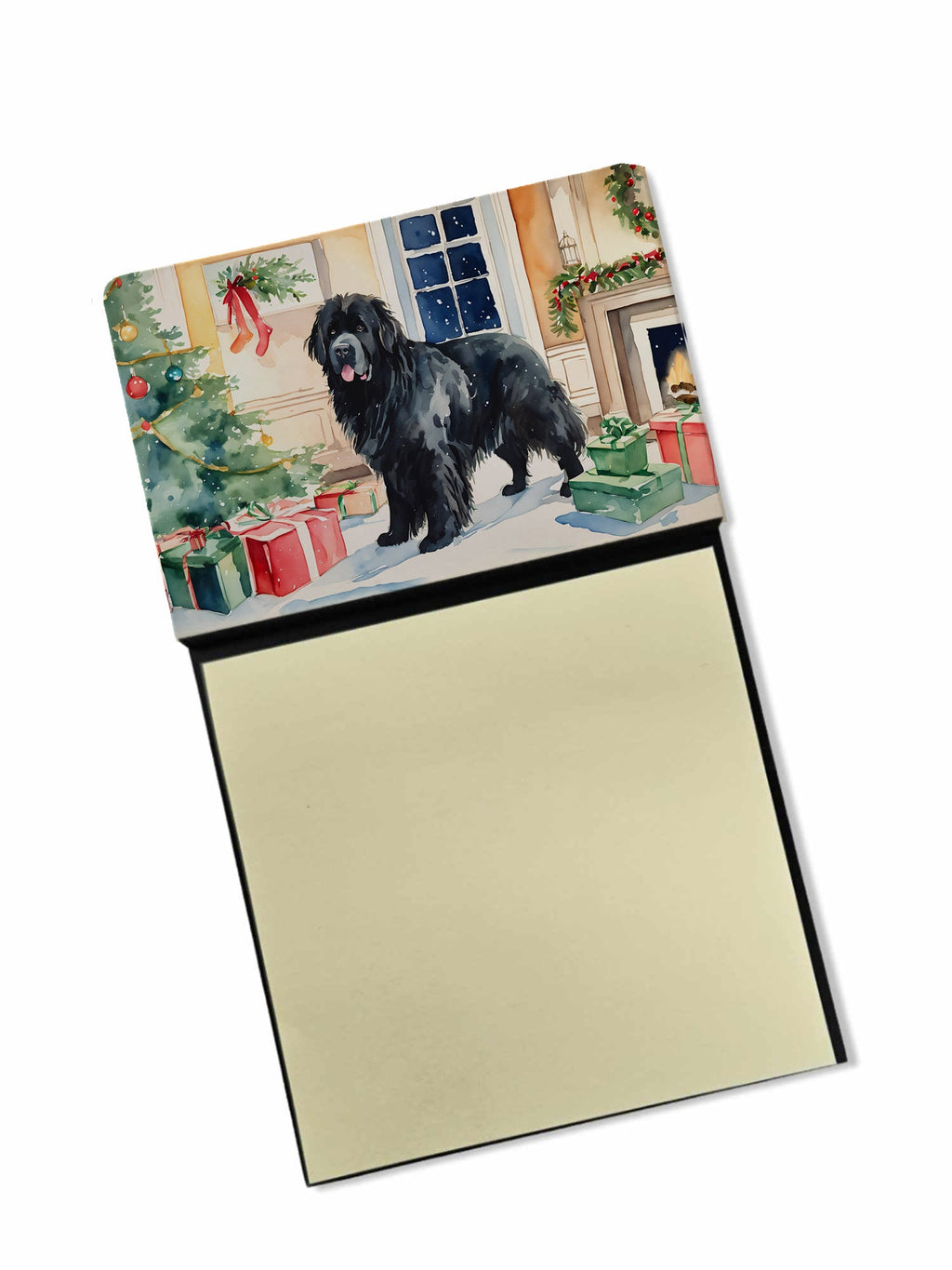 Newfoundland Cozy Christmas Watercolor Sticky Note Holder Refillable Dispenser Desk Accessory 3x3 Pad Gift