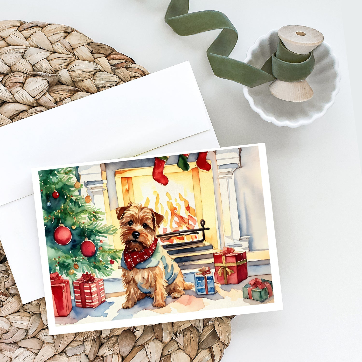 Norfolk Terrier Cozy Christmas Greeting Cards Pack of 8 Blank Cards with Envelopes Whimsical A7 Size 5x7