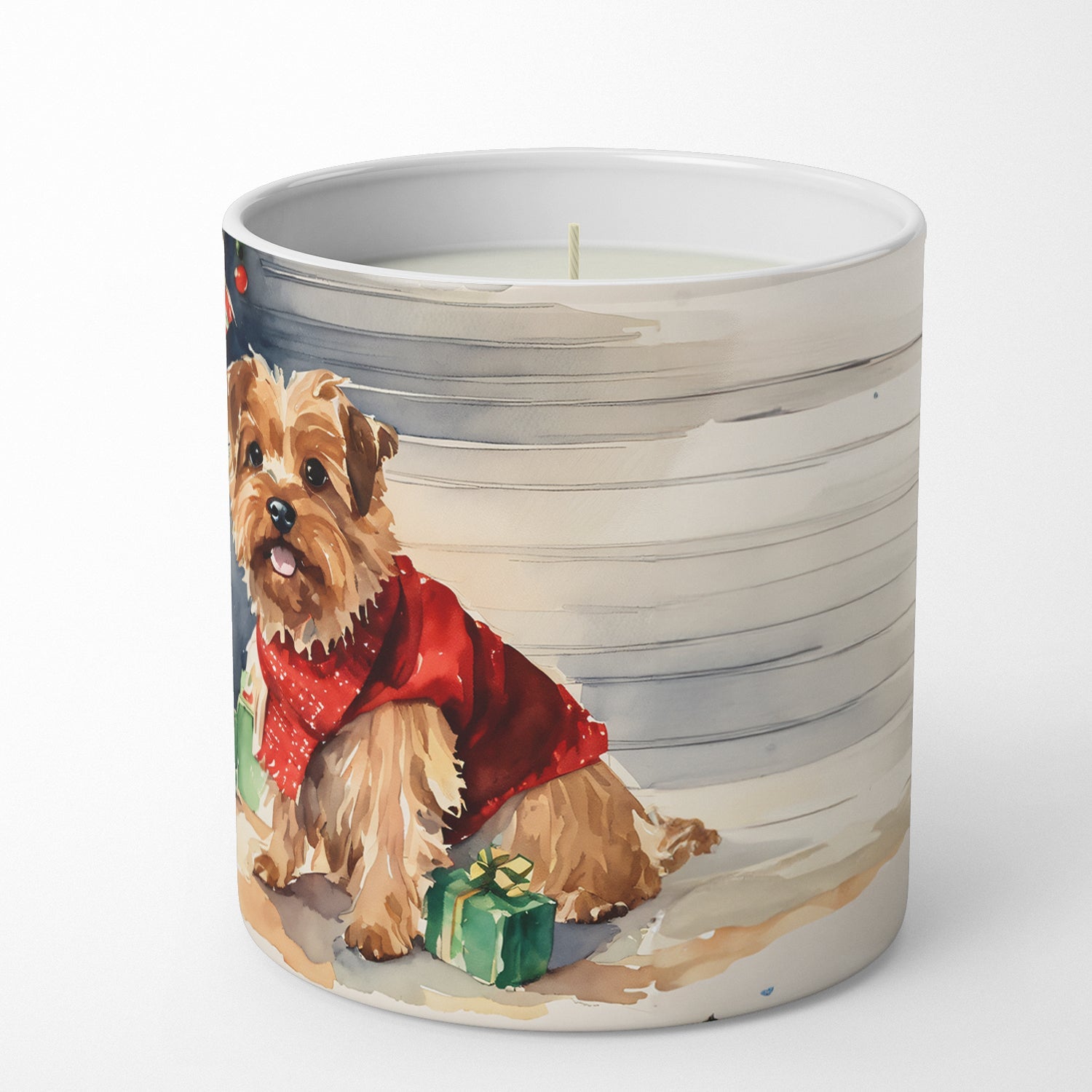 Norfolk Terrier Cozy Christmas Decorative Soy Candle Nature Soy Wax Essential Oil Home Decor Ideal for Bedroom Kitchen Bath Office Gift, 10 oz