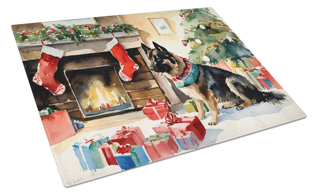 Norwegian Buhund Cozy Christmas Cutting Board Tempered Glass Kitchen Cutting Surface, Heat Resistant Chopping, Non-Slip Feet, Food Prep & Serving