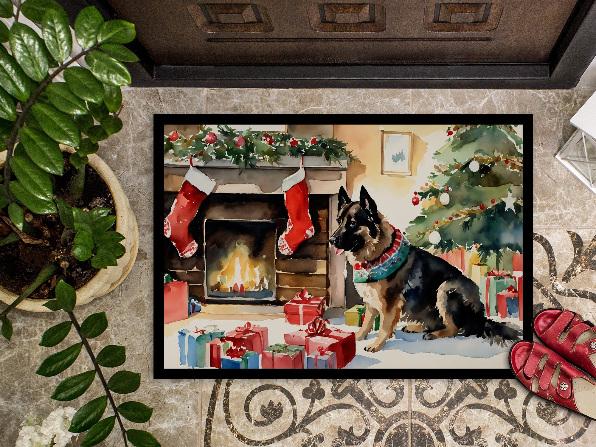 Norwegian Buhund Cozy Christmas Doormat Indoor Outdoor 18H X 27W Front Door Mat Rugs for Entryway, Non Slip Washable