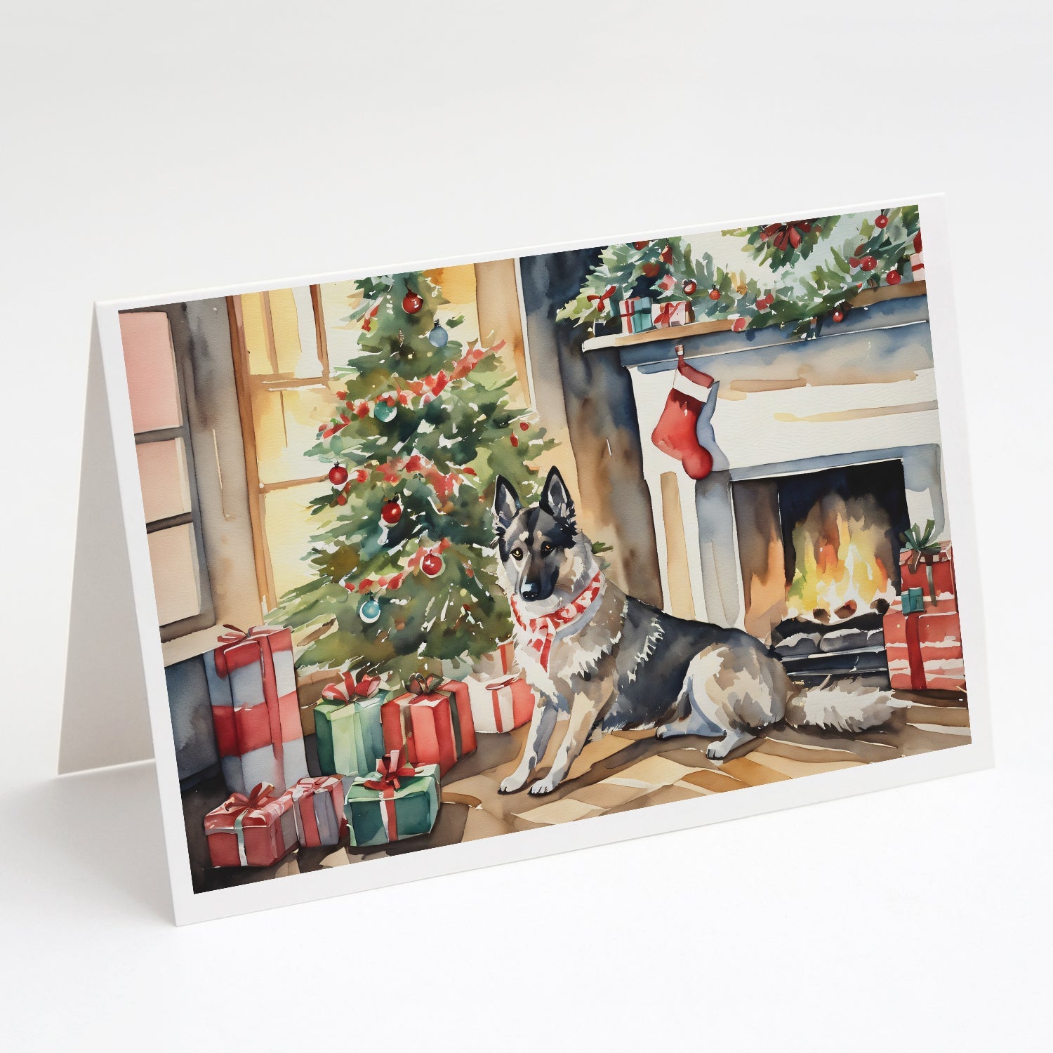 Norwegian Elkhound Cozy Christmas Greeting Cards Pack of 8 Blank Cards with Envelopes Whimsical A7 Size 5x7