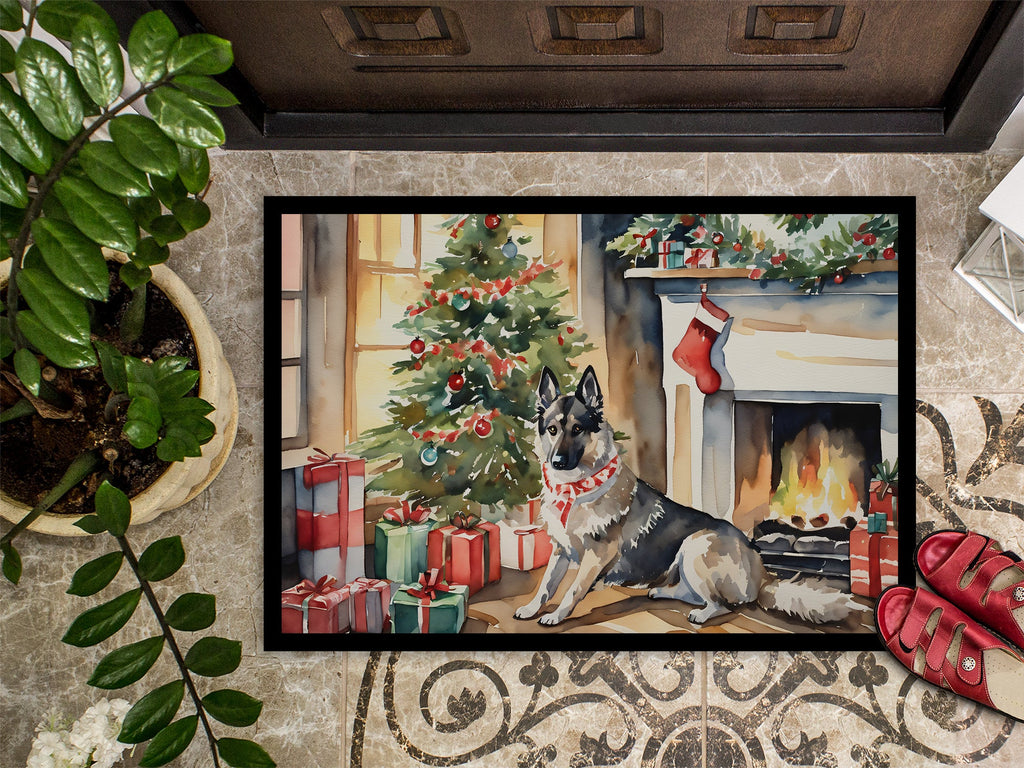Norwegian Elkhound Cozy Christmas Doormat Indoor Outdoor 18H X 27W Front Door Mat Rugs for Entryway, Non Slip Washable