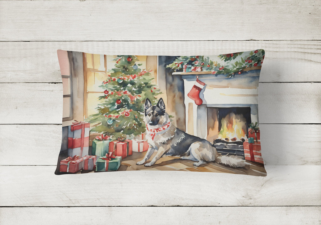 Norwegian Elkhound Cozy Christmas Decorative Throw Pillow 12x16 Indoor Outdoor Accent Cushion, Fabric Cover with Insert for Sofa, Bed, Porch & Living Room