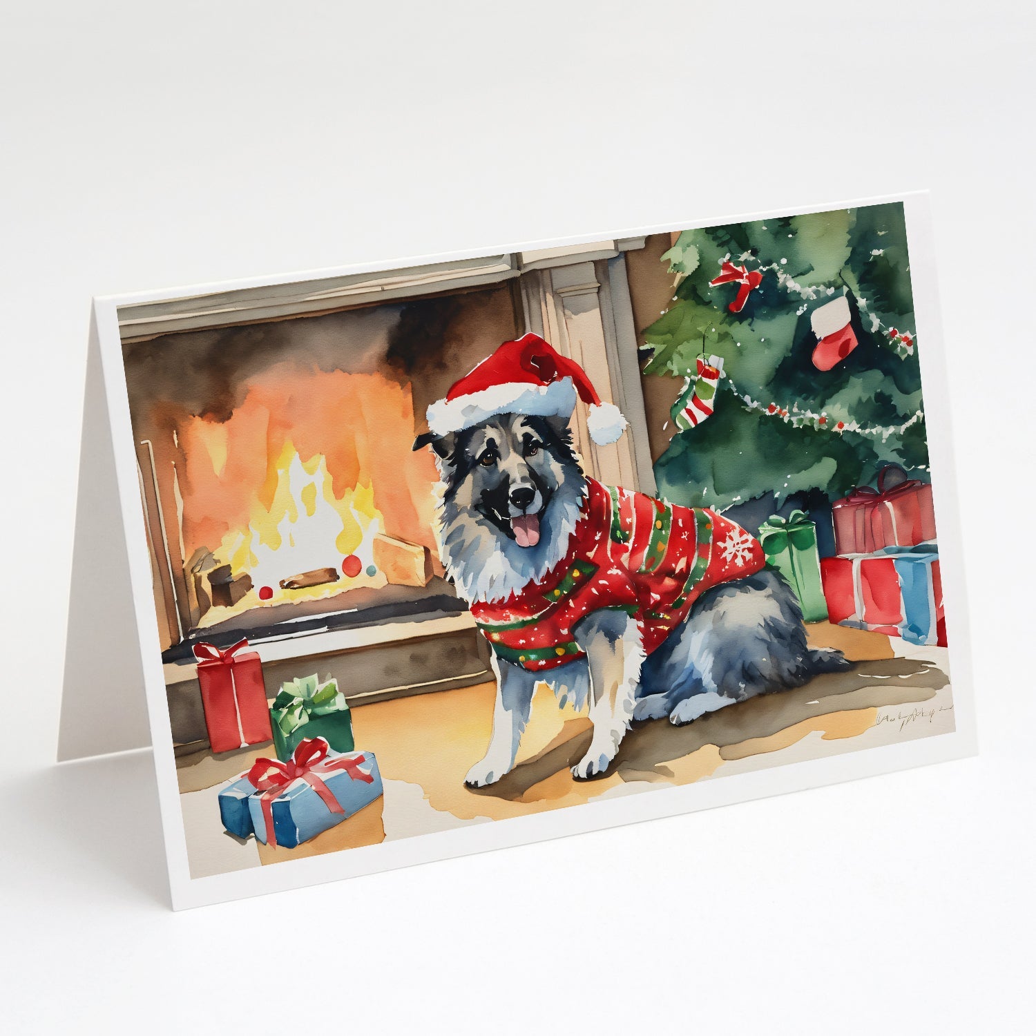 Norwegian Elkhound Cozy Christmas Greeting Cards Pack of 8 Blank Cards with Envelopes Whimsical A7 Size 5x7