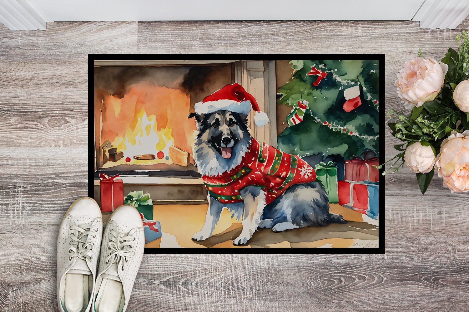Norwegian Elkhound Cozy Christmas Doormat Indoor Outdoor 24H X 36W Front Door Mat Rugs for Entryway, Non Slip Washable Low Pile,