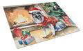 Norwegian Elkhound Cozy Christmas Cutting Board Tempered Glass Kitchen Cutting Surface, Heat Resistant Chopping, Non-Slip Feet, Food Prep & Serving