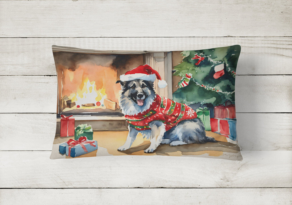 Norwegian Elkhound Cozy Christmas Decorative Throw Pillow 12x16 Indoor Outdoor Accent Cushion, Fabric Cover with Insert for Sofa, Bed, Porch & Living Room