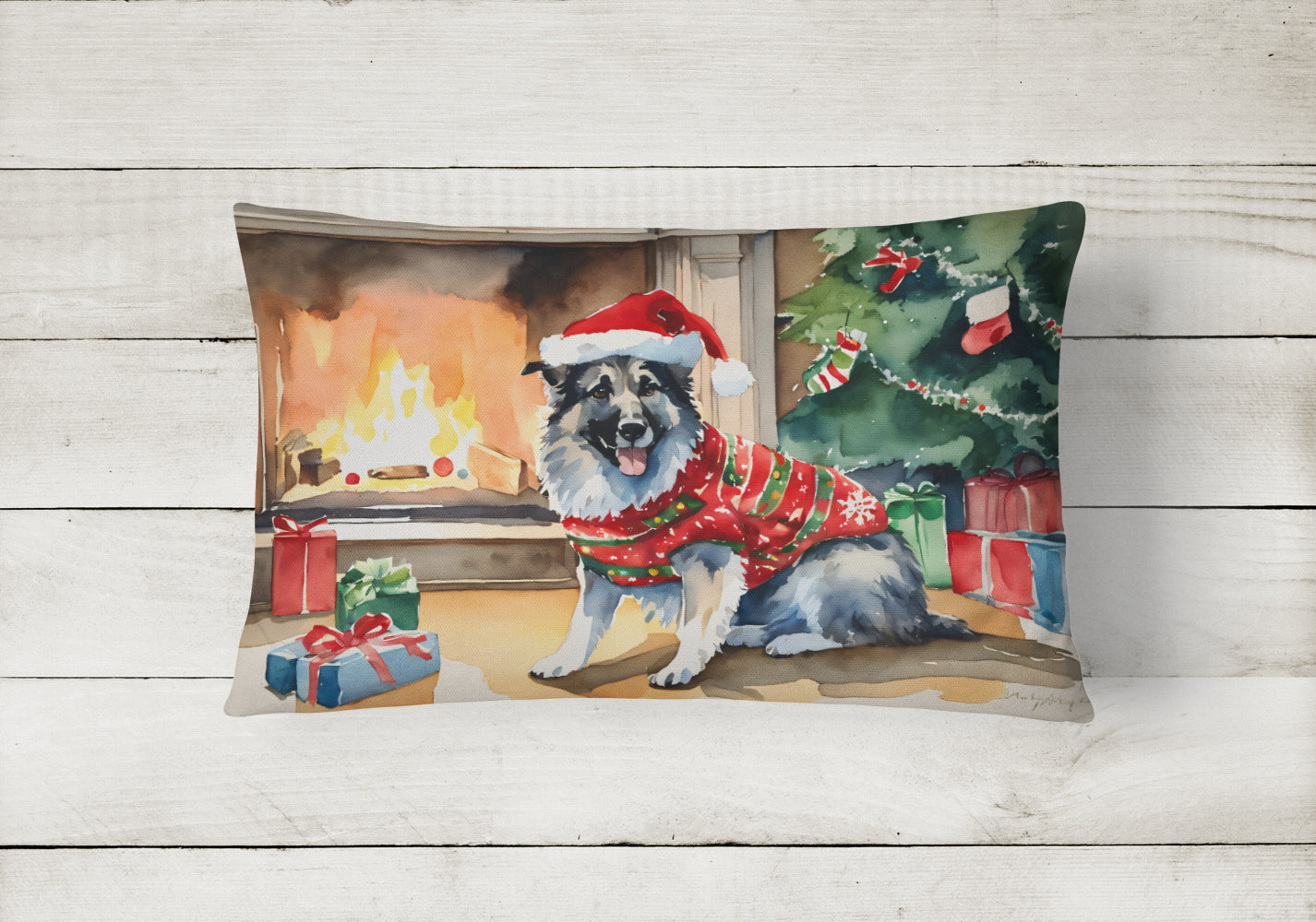 Norwegian Elkhound Cozy Christmas Decorative Throw Pillow 12x16 Indoor Outdoor Accent Cushion, Fabric Cover with Insert for Sofa, Bed, Porch & Living Room