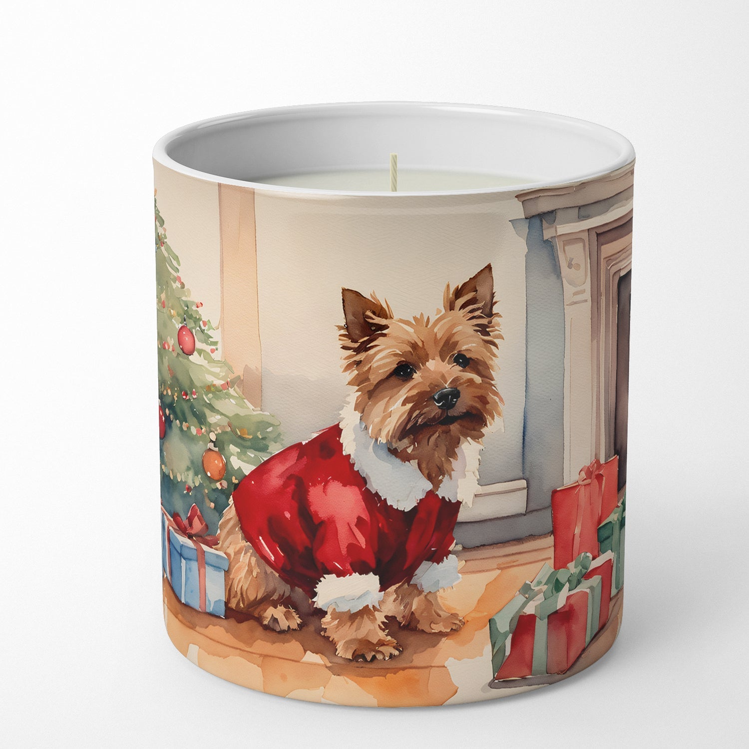 Norwich Terrier Cozy Christmas Decorative Soy Candle Nature Soy Wax Essential Oil Home Decor Ideal for Bedroom Kitchen Bath Office Gift, 10 oz