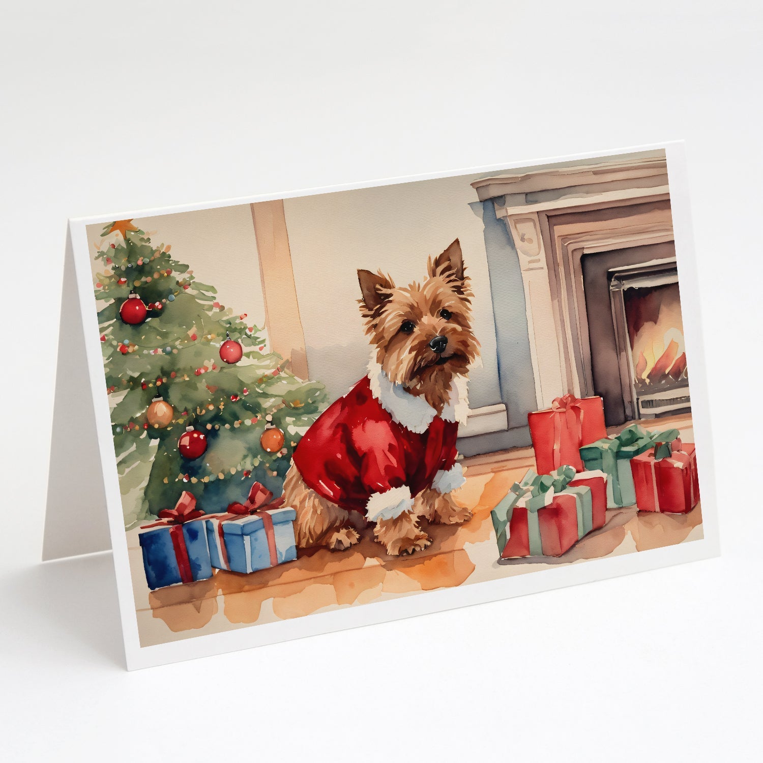 Norwich Terrier Cozy Christmas Greeting Cards Pack of 8 Blank Cards with Envelopes Whimsical A7 Size 5x7