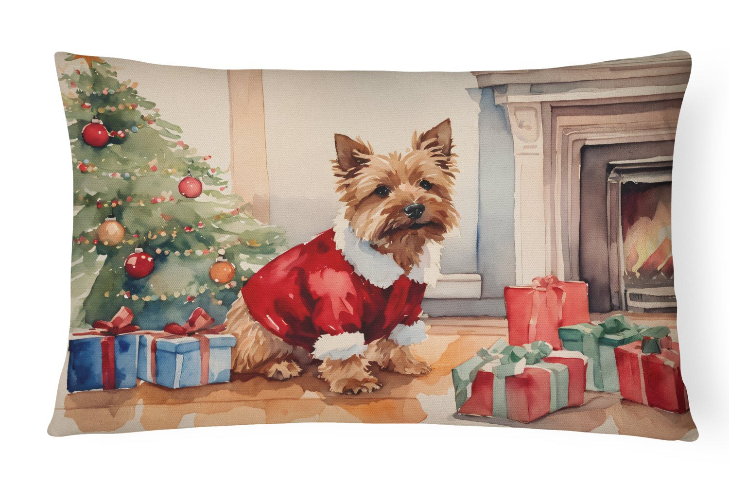 Norwich Terrier Cozy Christmas Decorative Throw Pillow 12x16 Indoor Outdoor Accent Cushion, Fabric Cover with Insert for Sofa, Bed, Porch & Living Room