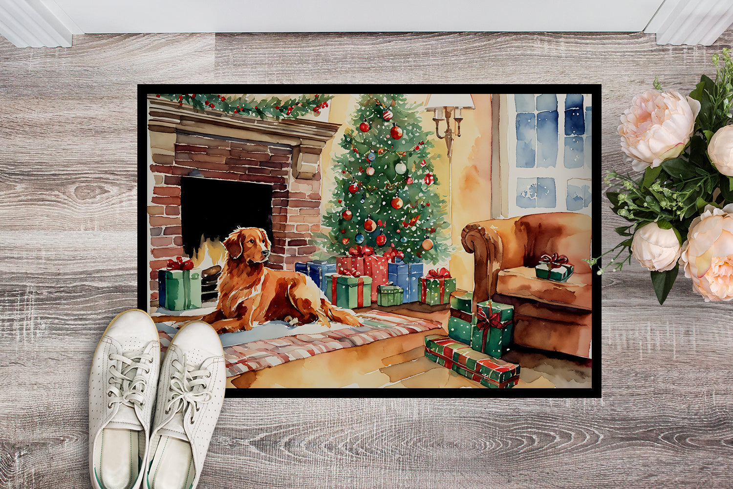 Nova Scotia Duck Tolling Retriever Cozy Christmas Doormat Indoor Outdoor 24H X 36W Front Door Mat Rugs for Entryway, Non Slip Washable Low Pile,