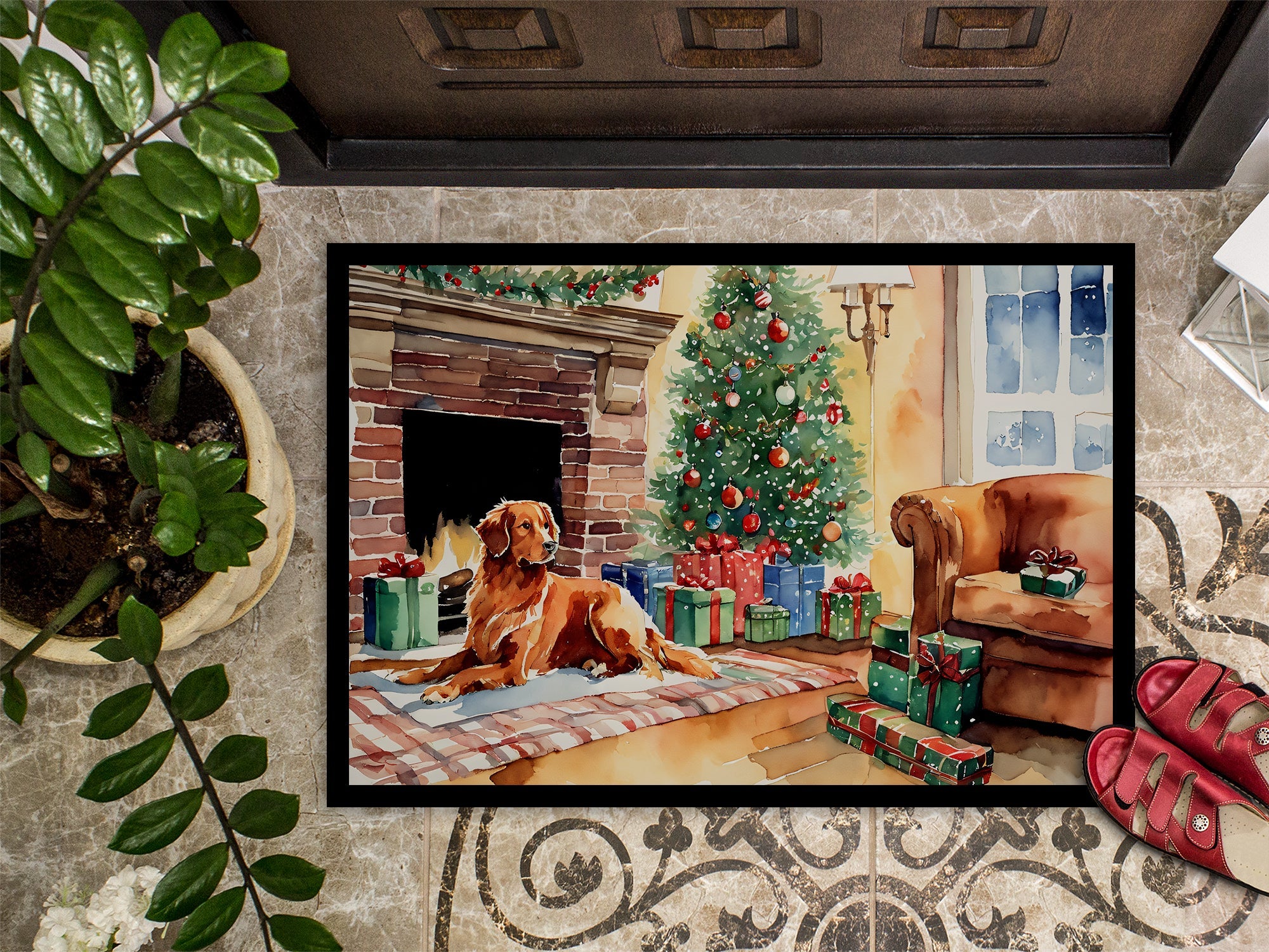 Nova Scotia Duck Tolling Retriever Cozy Christmas Doormat Indoor Outdoor 24H X 36W Front Door Mat Rugs for Entryway, Non Slip Washable Low Pile,