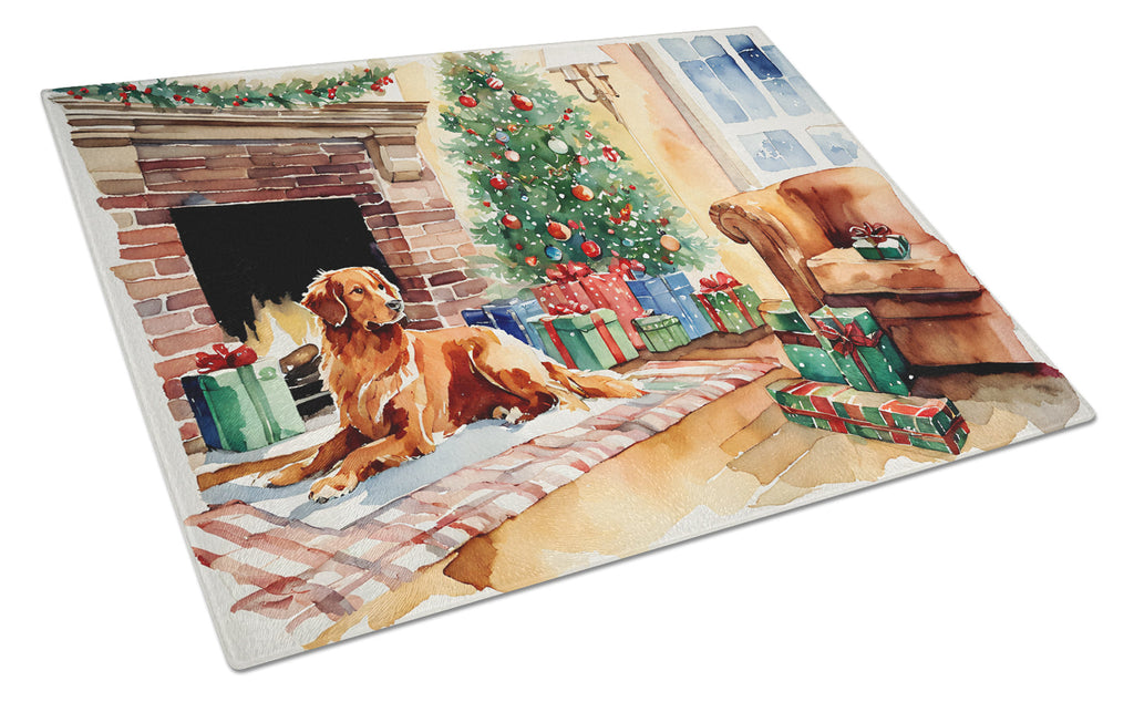 Nova Scotia Duck Tolling Retriever Cozy Christmas Cutting Board Tempered Glass Kitchen Cutting Surface, Heat Resistant Chopping, Non-Slip Feet, Food Prep & Serving
