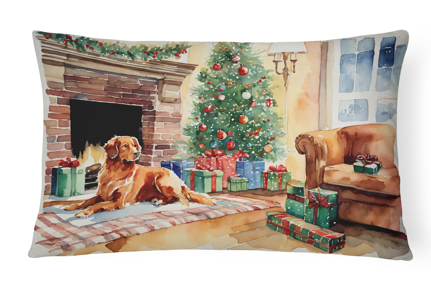 Nova Scotia Duck Tolling Retriever Cozy Christmas Decorative Throw Pillow 12x16 Indoor Outdoor Accent Cushion, Fabric Cover with Insert for Sofa, Bed, Porch & Living Room