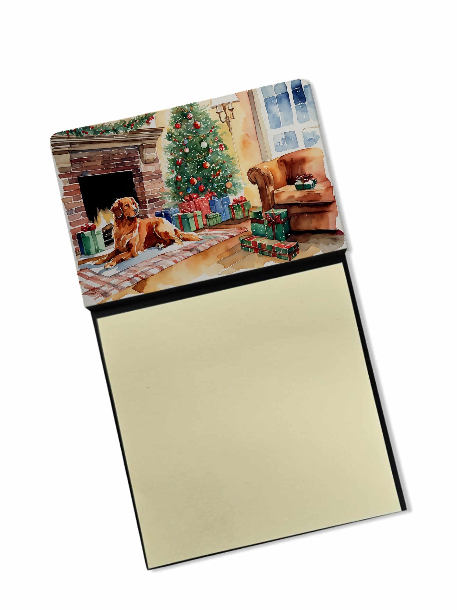 Nova Scotia Duck Tolling Retriever Cozy Christmas Watercolor Sticky Note Holder Refillable Dispenser Desk Accessory 3x3 Pad Gift