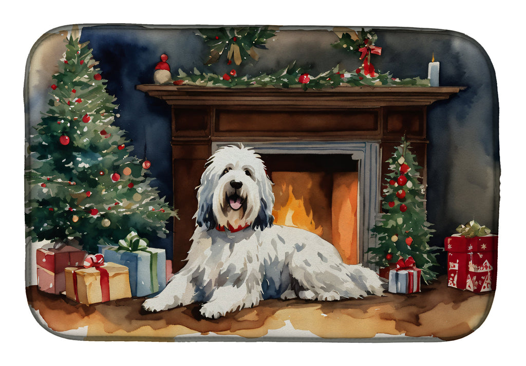 Old English Sheepdog Cozy Christmas Dish Drying Mat Absorbent Dish Drying Mat Pad for Kitchen Counter Dish Drainer Mat for Countertop, 14 x 21", Multicolor