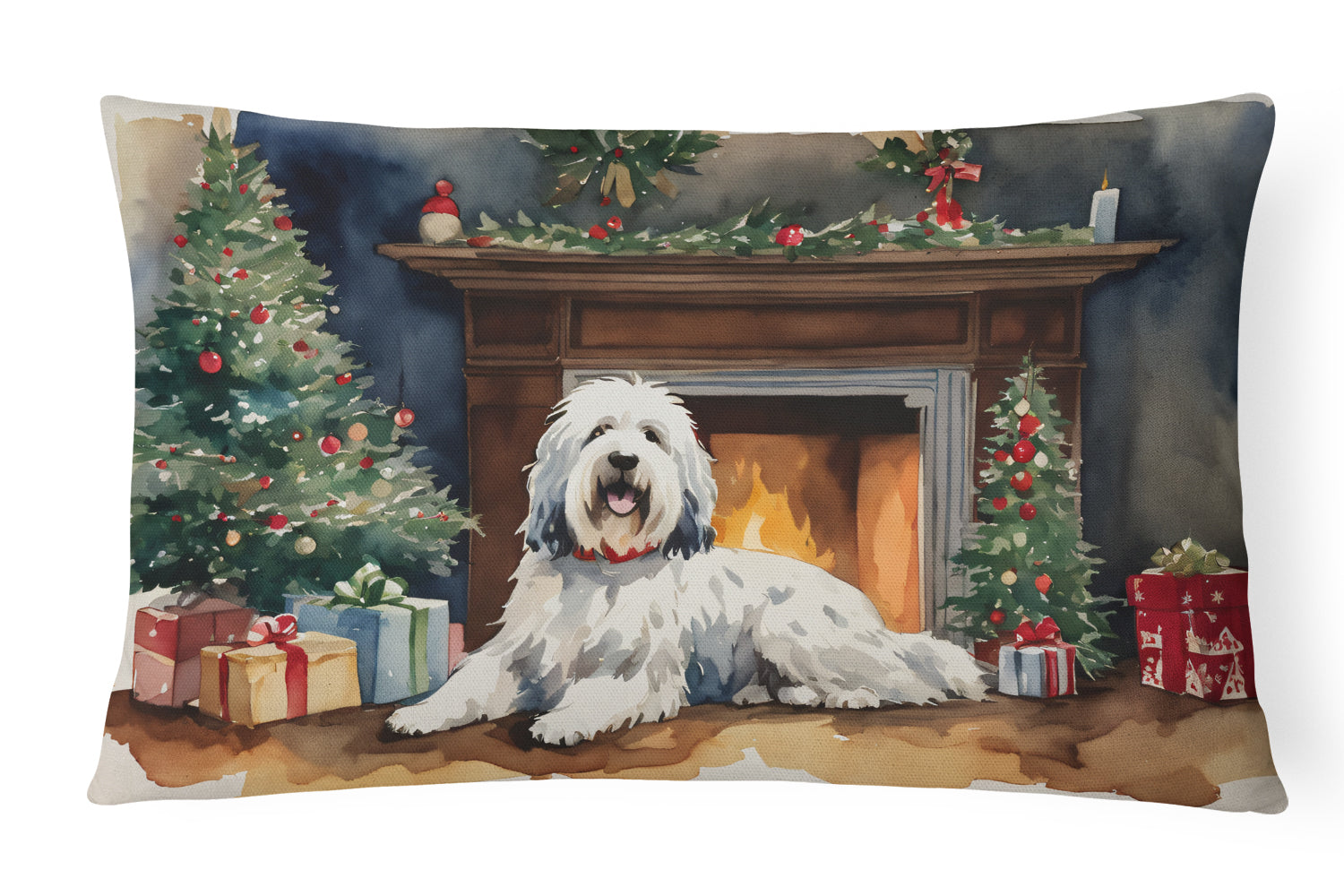 Old English Sheepdog Cozy Christmas Decorative Throw Pillow 12x16 Indoor Outdoor Accent Cushion, Fabric Cover with Insert for Sofa, Bed, Porch & Living Room