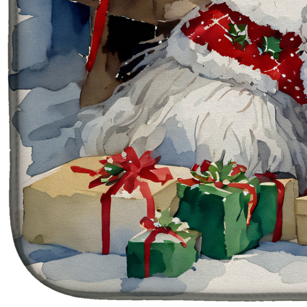 Old English Sheepdog Cozy Christmas Dish Drying Mat Absorbent Dish Drying Mat Pad for Kitchen Counter Dish Drainer Mat for Countertop, 14 x 21", Multicolor