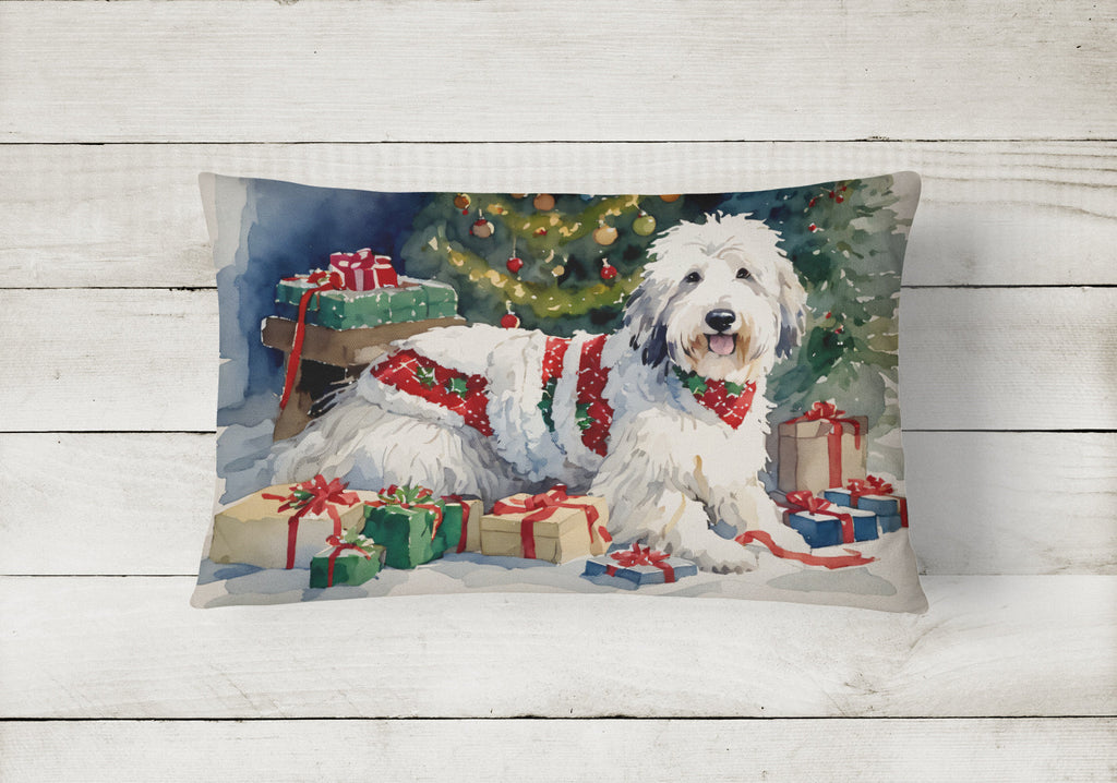 Old English Sheepdog Cozy Christmas Decorative Throw Pillow 12x16 Indoor Outdoor Accent Cushion, Fabric Cover with Insert for Sofa, Bed, Porch & Living Room