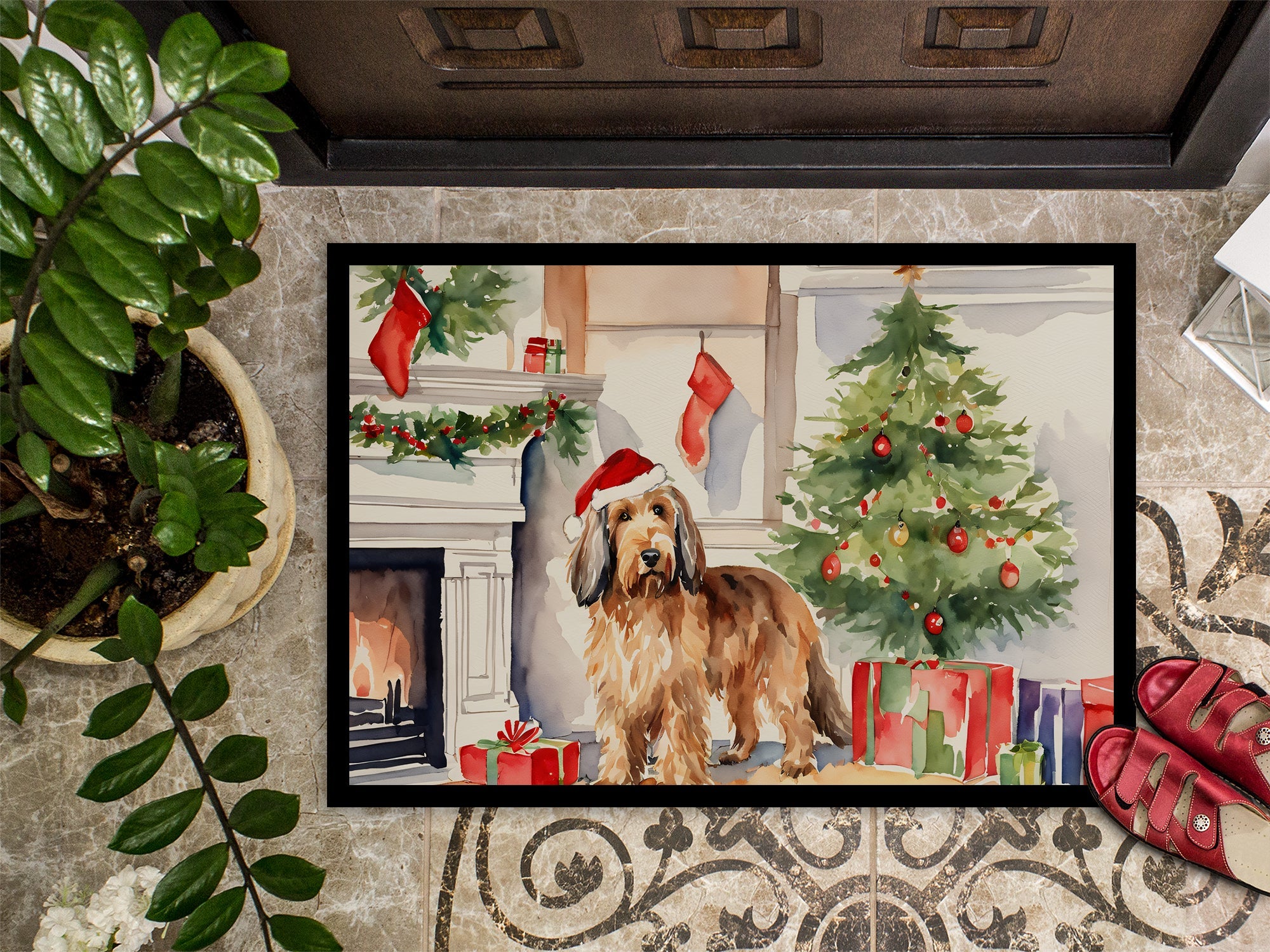 Otterhound Cozy Christmas Doormat Indoor Outdoor 24H X 36W Front Door Mat Rugs for Entryway, Non Slip Washable Low Pile,