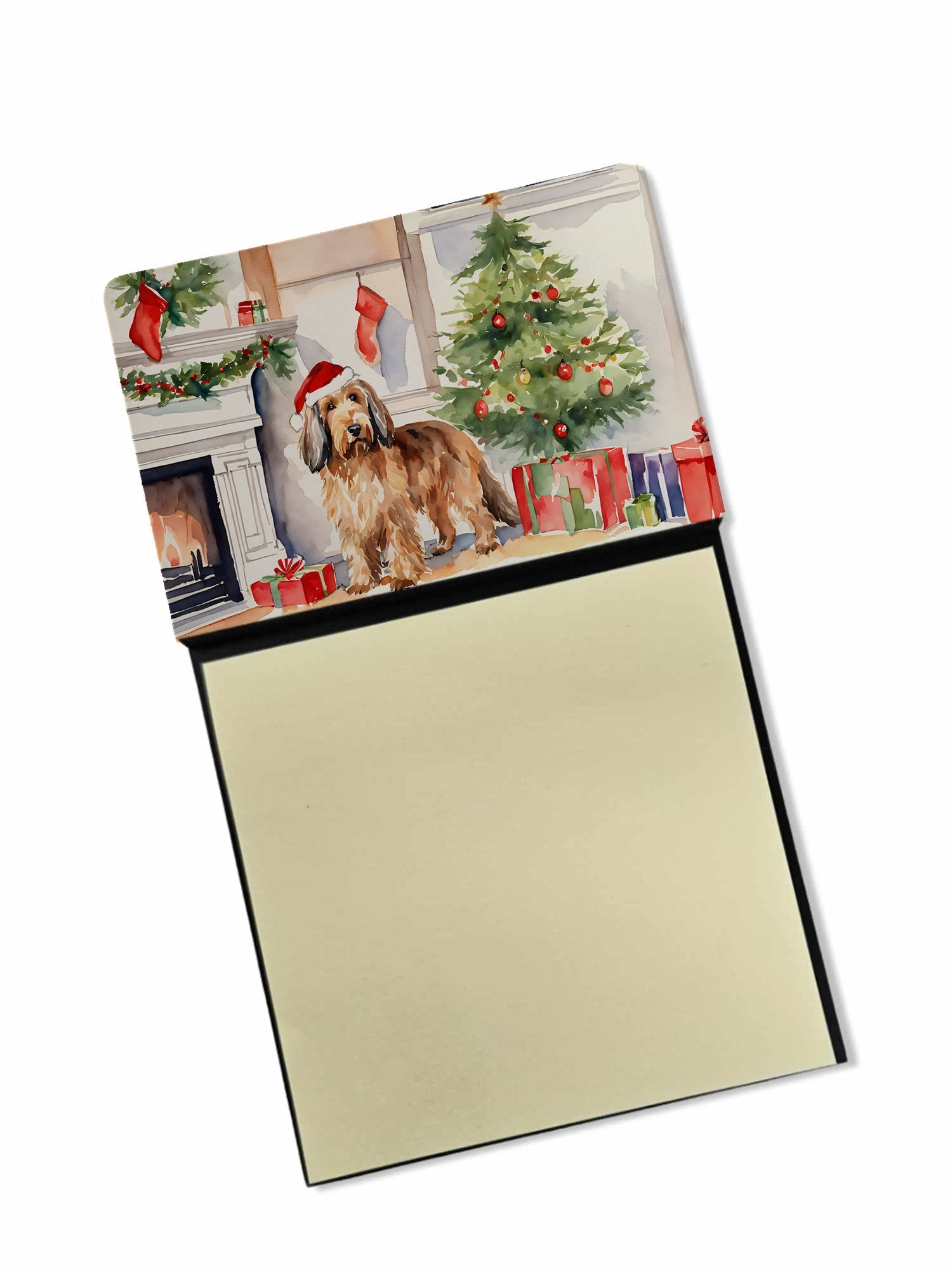 Otterhound Cozy Christmas Watercolor Sticky Note Holder Refillable Dispenser Desk Accessory 3x3 Pad Gift