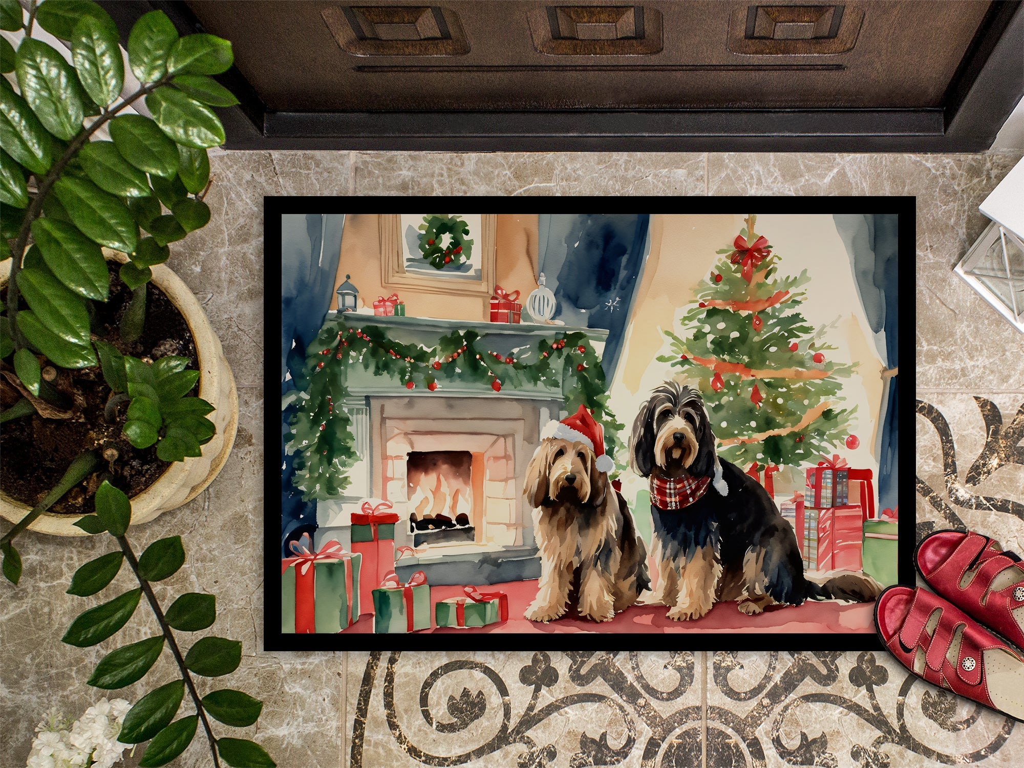 Otterhound Cozy Christmas Doormat Indoor Outdoor 24H X 36W Front Door Mat Rugs for Entryway, Non Slip Washable Low Pile,