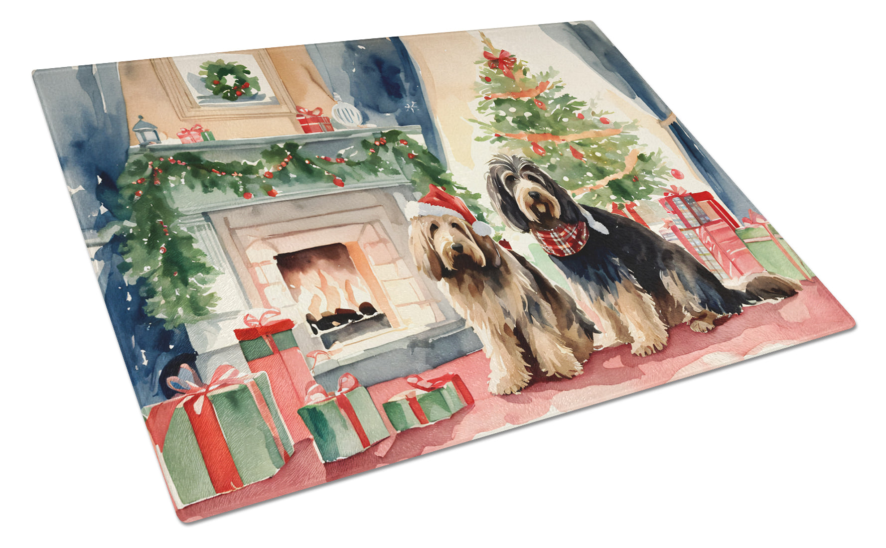 Otterhound Cozy Christmas Cutting Board Tempered Glass Kitchen Cutting Surface, Heat Resistant Chopping, Non-Slip Feet, Food Prep & Serving