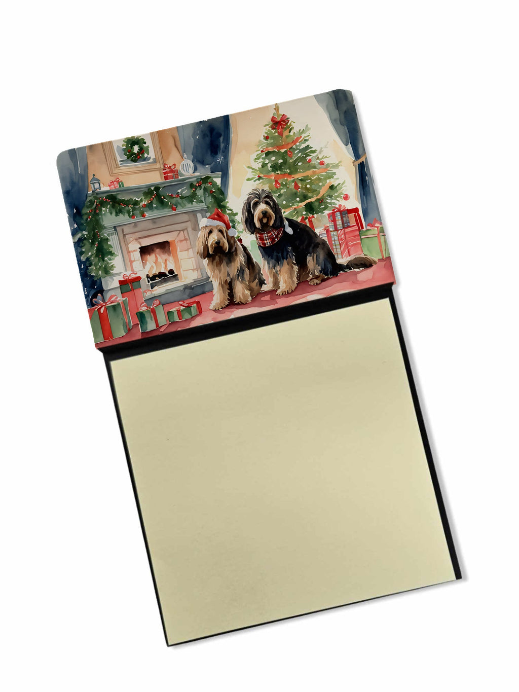 Otterhound Cozy Christmas Watercolor Sticky Note Holder Refillable Dispenser Desk Accessory 3x3 Pad Gift