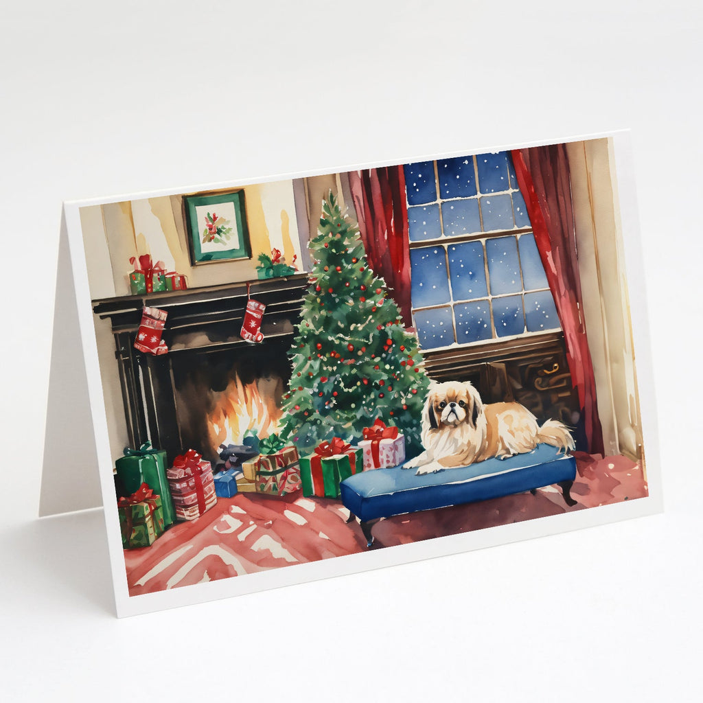 Pekingese Cozy Christmas Greeting Cards Pack of 8 Blank Cards with Envelopes Whimsical A7 Size 5x7