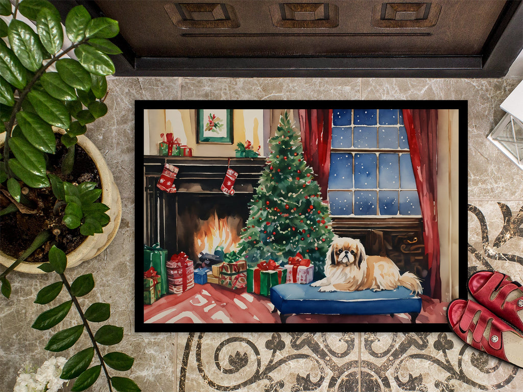 Pekingese Cozy Christmas Doormat Indoor Outdoor 18H X 27W Front Door Mat Rugs for Entryway, Non Slip Washable