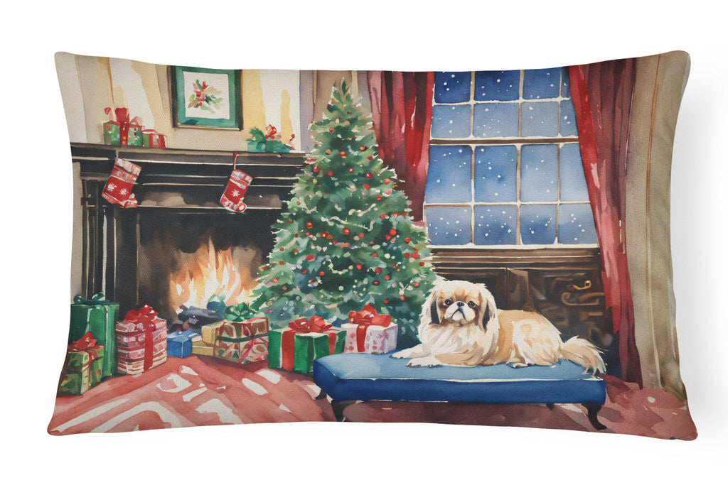 Pekingese Cozy Christmas Decorative Throw Pillow 12x16 Indoor Outdoor Accent Cushion, Fabric Cover with Insert for Sofa, Bed, Porch & Living Room